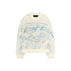 Oversized Harajuku O Neck Knitwear Sweatshirt - White Blue