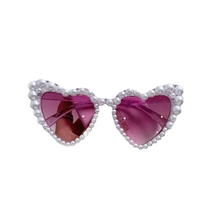 Oversized Heart Pearl Sunglasses for Everyday Style Purple