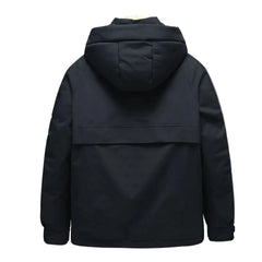 Back view of black Oversized Hooded Windbreaker Jacket with hood and loose fit for autumn and winter