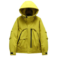 Oversized Hooded Windbreaker Jacket in yellow, featuring durable polyester, zip-up closure, functional pockets, and streetwear-inspired design.