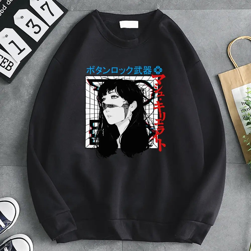 Oversized Japanese Cyberpunk Sweatshirt - Black / S