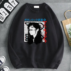 Oversized Japanese Cyberpunk Sweatshirt Long Sleeve Black