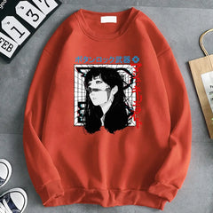 Oversized Japanese Cyberpunk Sweatshirt Long Sleeve Brick
