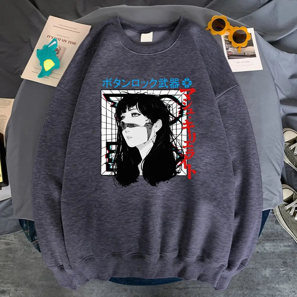Oversized Japanese Cyberpunk Sweatshirt Long Sleeve Dark