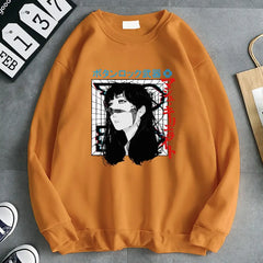 Oversized Japanese Cyberpunk Sweatshirt Long Sleeve Khaki