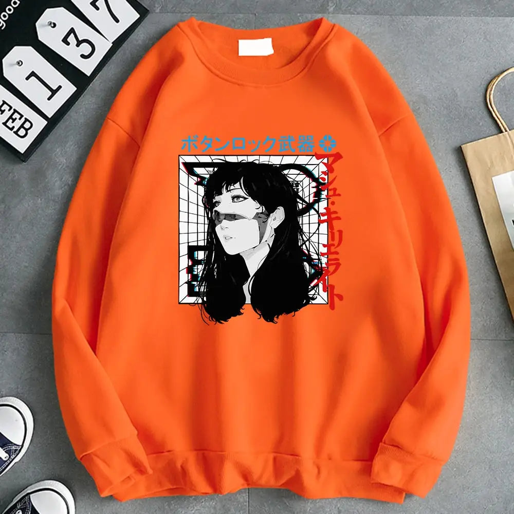 Oversized Japanese Cyberpunk Sweatshirt Long Sleeve Orange