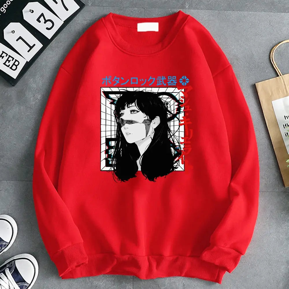 Oversized Japanese Cyberpunk Sweatshirt Long Sleeve Red / S