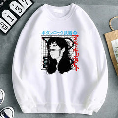 Oversized Japanese Cyberpunk Sweatshirt Long Sleeve White