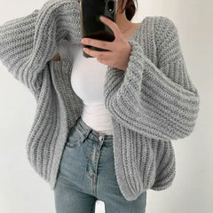 Oversized Knitted Long Sleeve Sweater - One Size / Grey