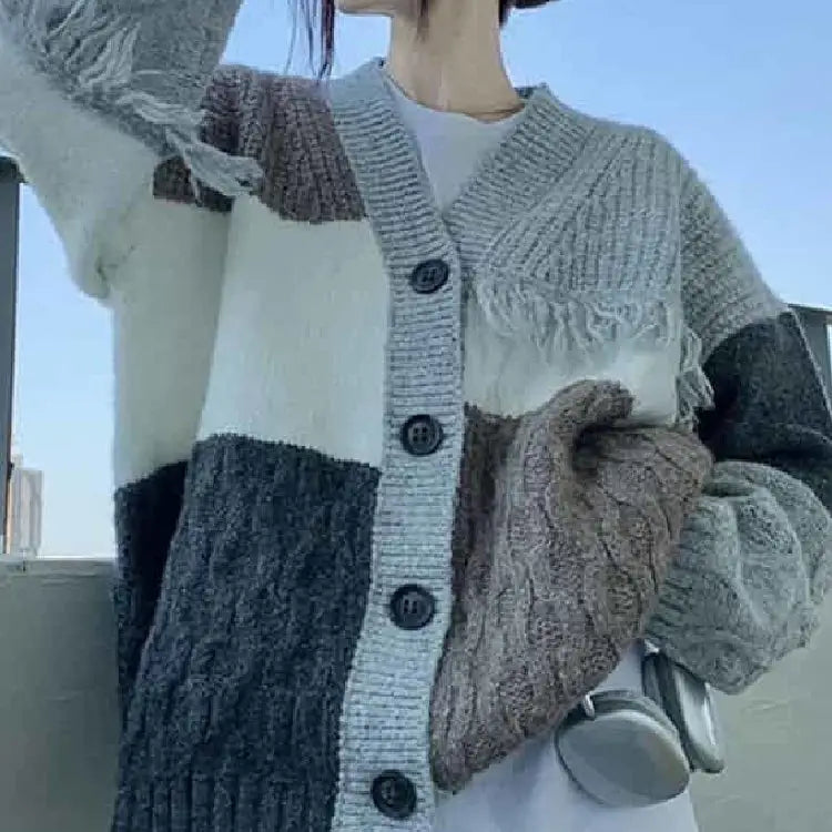 Oversized Knitted Long Sleeve V Neck Cardigan