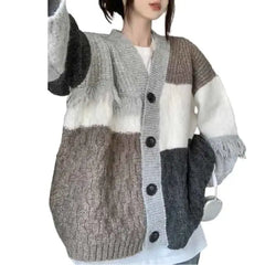 Oversized Knitted Long Sleeve V Neck Cardigan