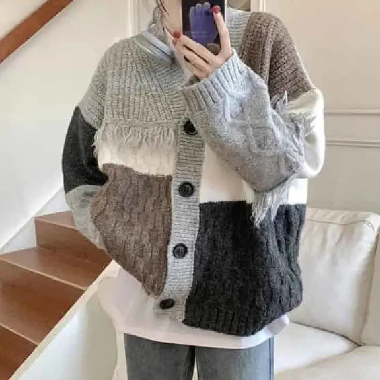 Oversized Knitted Long Sleeve V Neck Cardigan