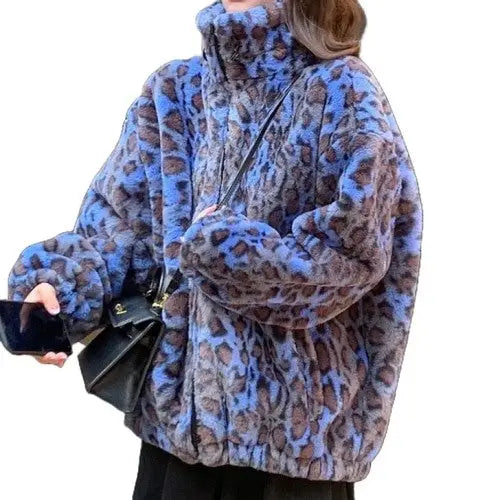 Oversized Leopard Print Faux Fur Jacket