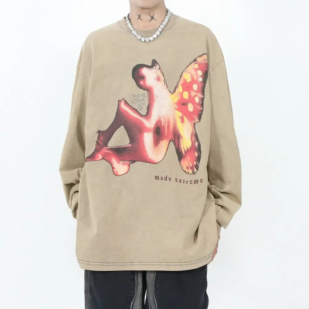 Oversized Long Sleeve Angel Graphic Sweatshirt