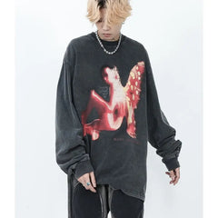Oversized Long Sleeve Angel Graphic Sweatshirt