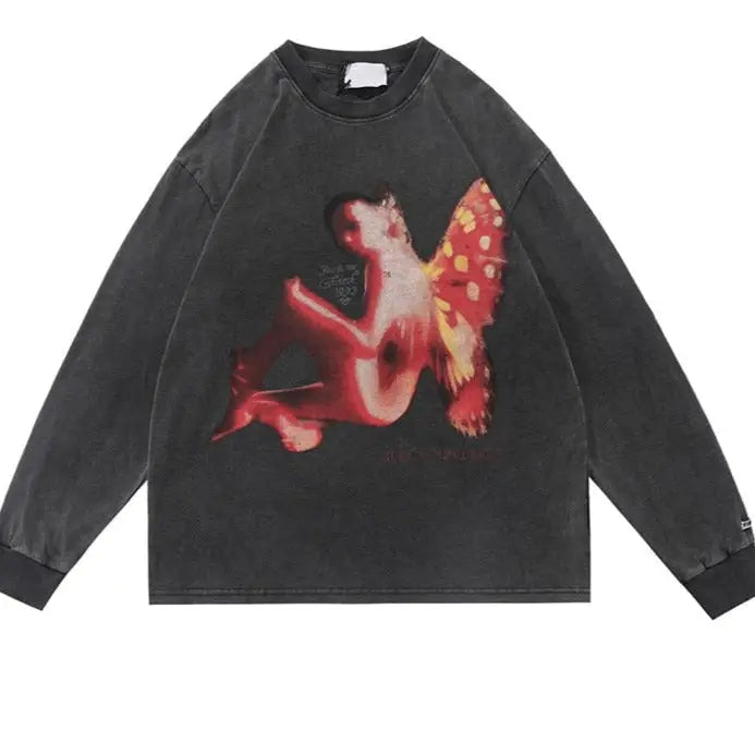 Oversized Long Sleeve Angel Graphic Sweatshirt