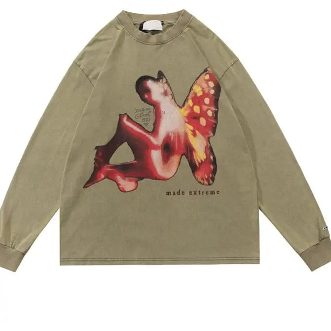 Oversized Long Sleeve Angel Graphic Sweatshirt