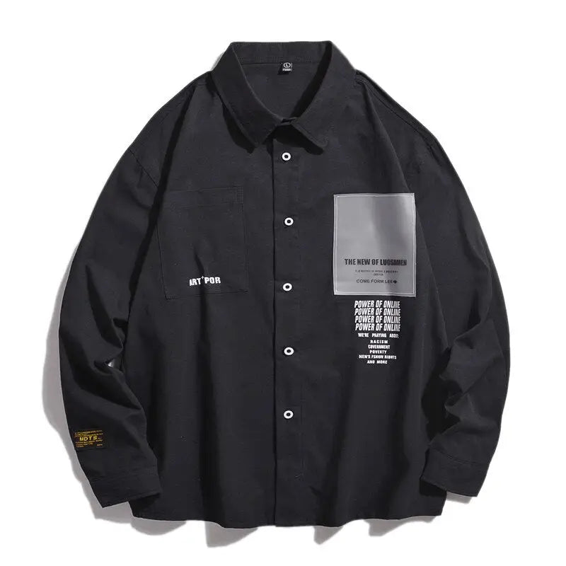 Oversized Long Sleeve Korean Style Shirt - Black / S
