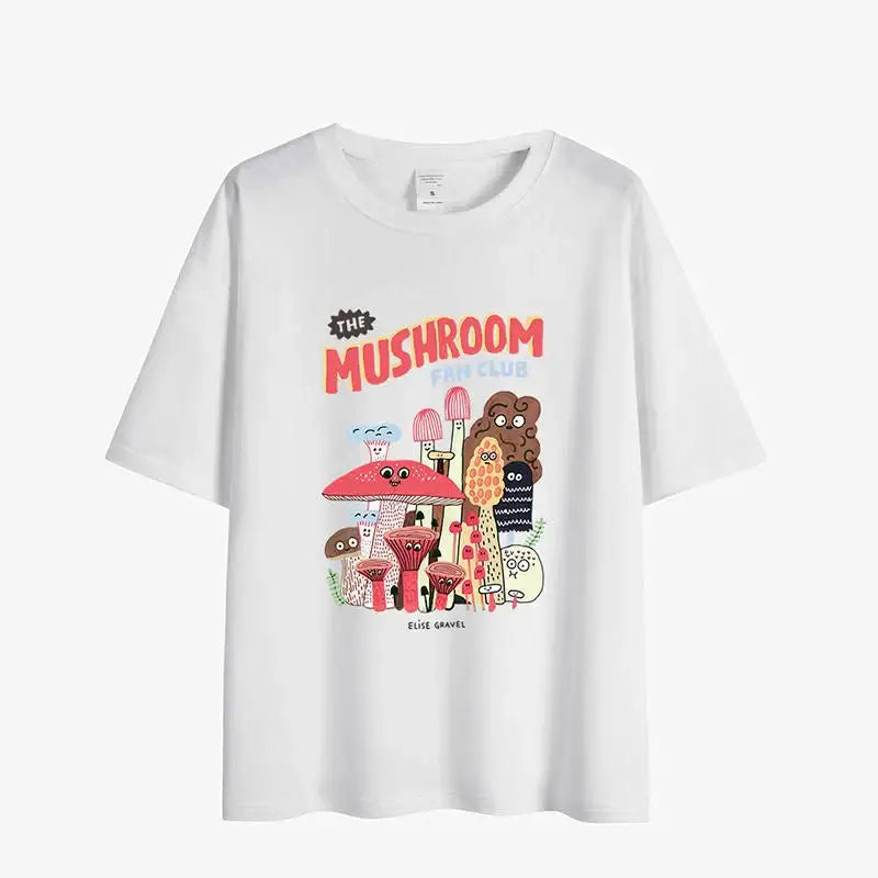 Oversized Magic Mushroom Short Sleeve T Shirt White-FanClub