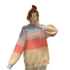 Oversized Multicolor Pullover Bear Sweater for Women
