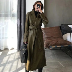 Oversized PU Leather Trench Coat for Women Green / One Size