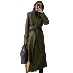 Oversized PU Leather Trench Coat for Women Green / One Size