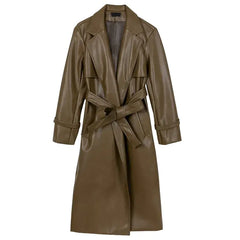 Oversized PU Leather Trench Coat for Women Green / One Size