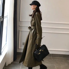 Oversized PU Leather Trench Coat for Women Green / One Size