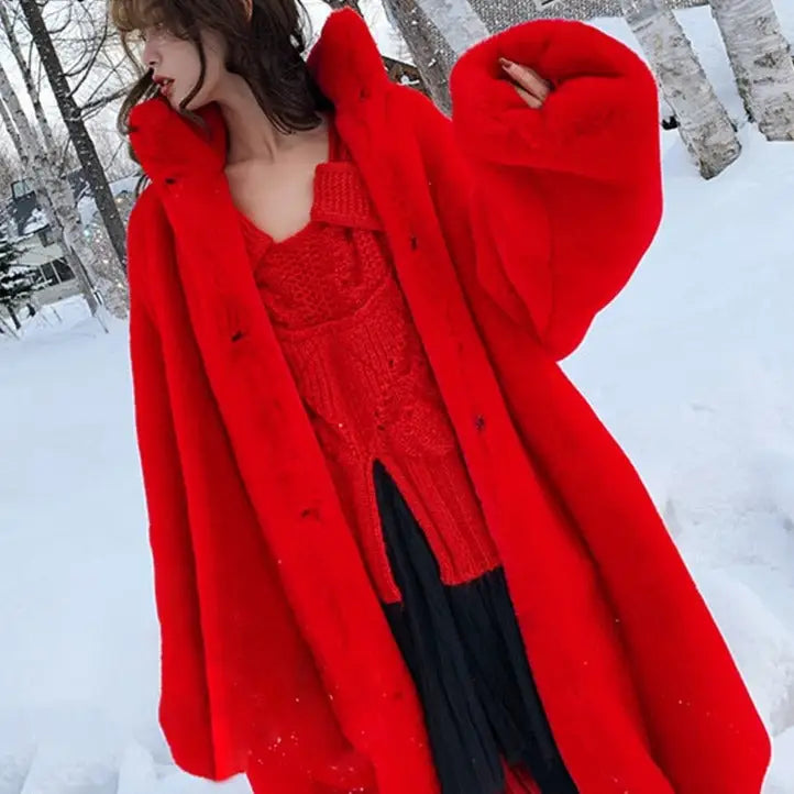 Oversized Red Soft Fluffy Faux Fur Coat