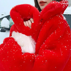 Oversized Red Soft Fluffy Faux Fur Coat