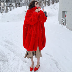 Oversized Red Soft Fluffy Faux Fur Coat