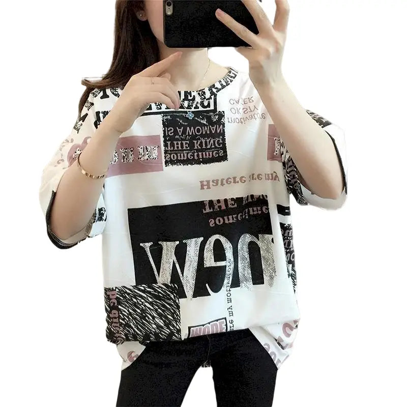 Oversized Short Sleeve Graphic T-Shirt - White / M