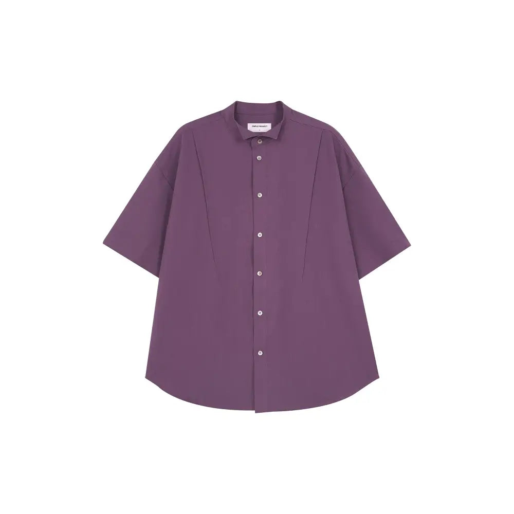 Oversized Short Sleeve Pleated Shirt with Dress Collar
