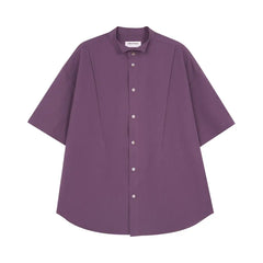 Oversized Short Sleeve Pleated Shirt with Dress Collar