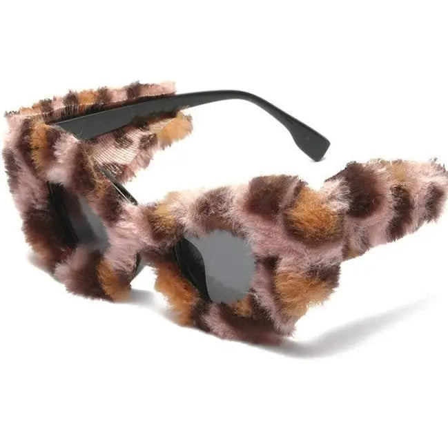 Oversized Soft Fur Eye Sunglasses Plush Fashion - Leopard