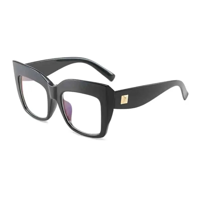 Oversized Square Frame Clear Glasses - Black