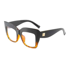 Oversized Square Frame Clear Glasses - Black Leopard