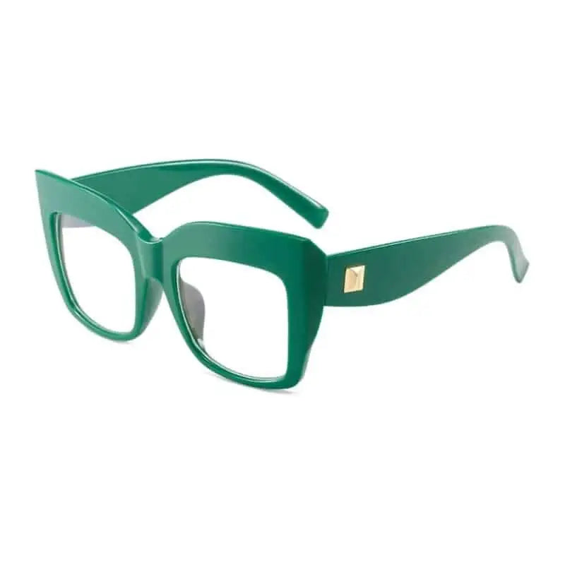 Oversized Square Frame Clear Glasses - Green
