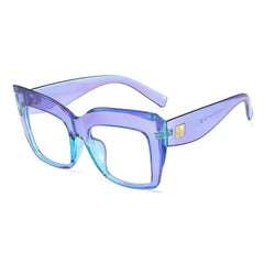Oversized Square Frame Clear Glasses - Light Blue