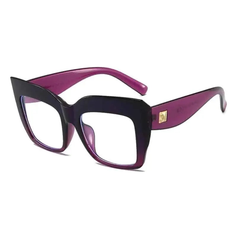 Oversized Square Frame Clear Glasses - Purple Red