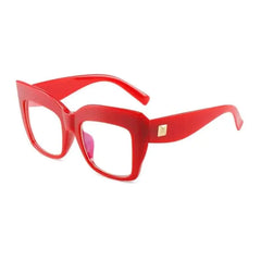 Oversized Square Frame Clear Glasses - Red