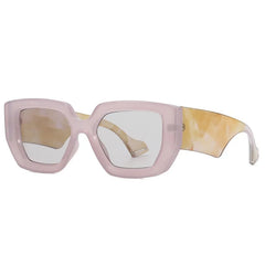 Oversized square frame sunglasses in marble acetate material showing textured detail and bold design