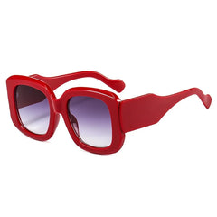 Oversized square frame sunglasses with gradient lens detail and cyber style aesthetic up close