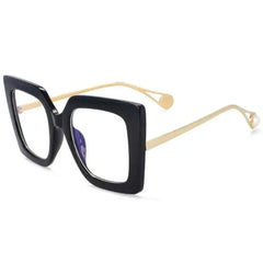 Oversized Square Leopard Pearl Glasses - Black