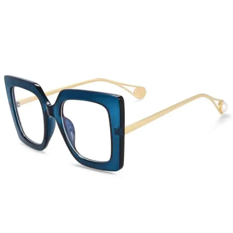 Oversized Square Leopard Pearl Glasses - Blue
