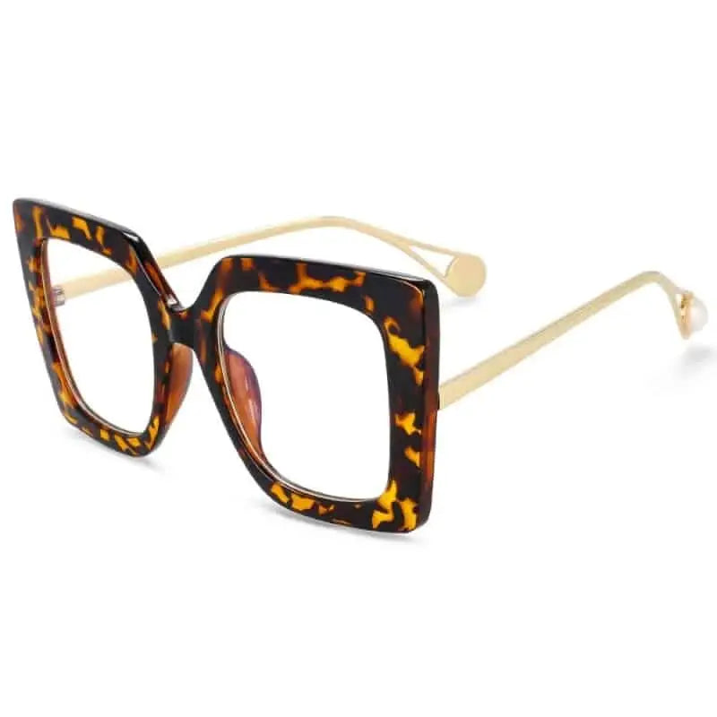 Oversized Square Leopard Pearl Glasses for Women