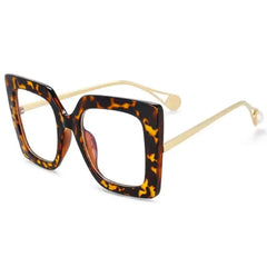 Oversized Square Leopard Pearl Glasses for Women