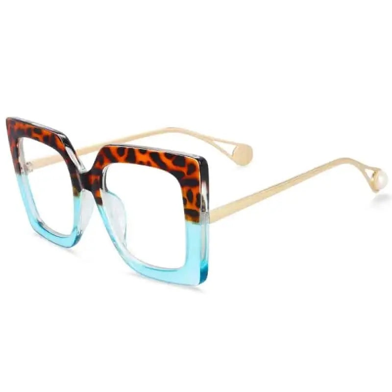 Oversized Square Leopard Pearl Glasses for Women Blue