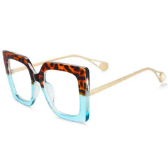 Oversized Square Leopard Pearl Glasses for Women Blue