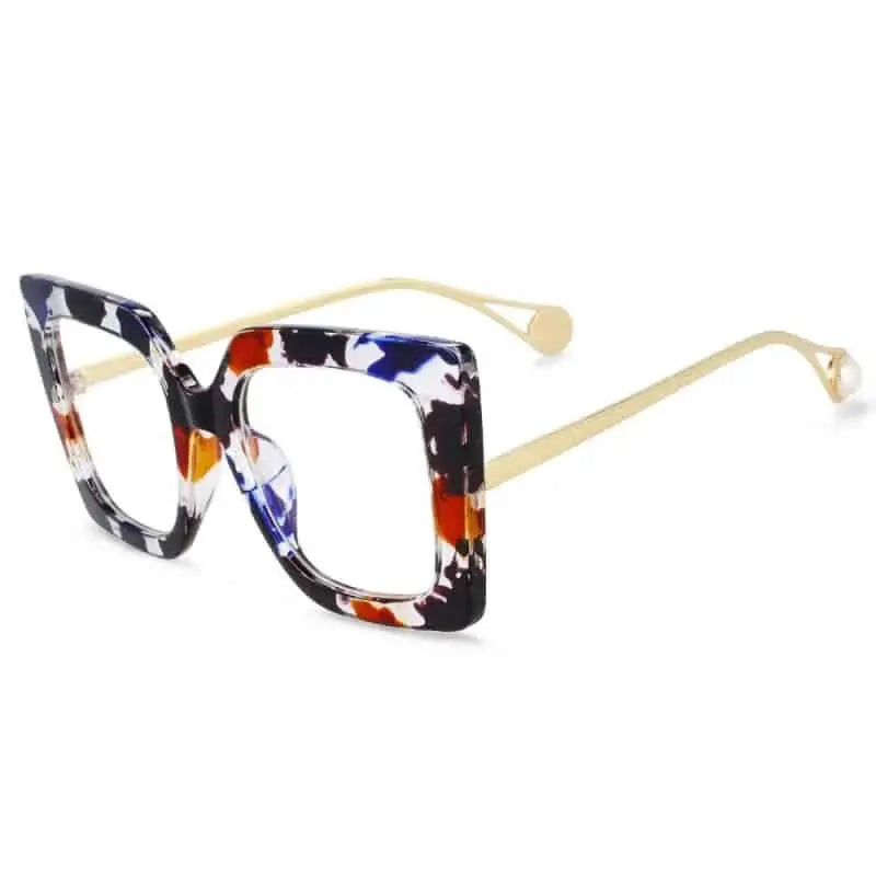 Oversized Square Leopard Pearl Glasses for Women Blue Floral